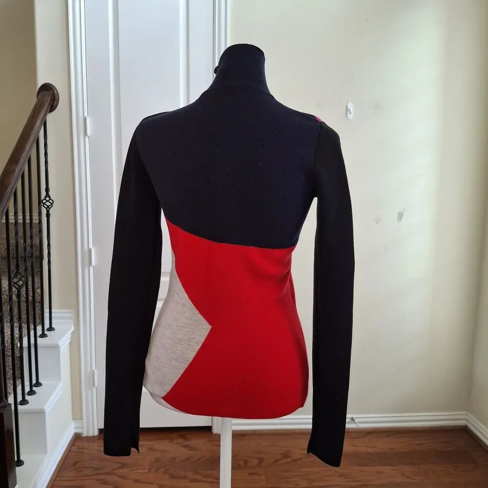 Diane von Furstenberg Colorblock Turtleneck Knit Sweater Women XS Fit Asymmetric